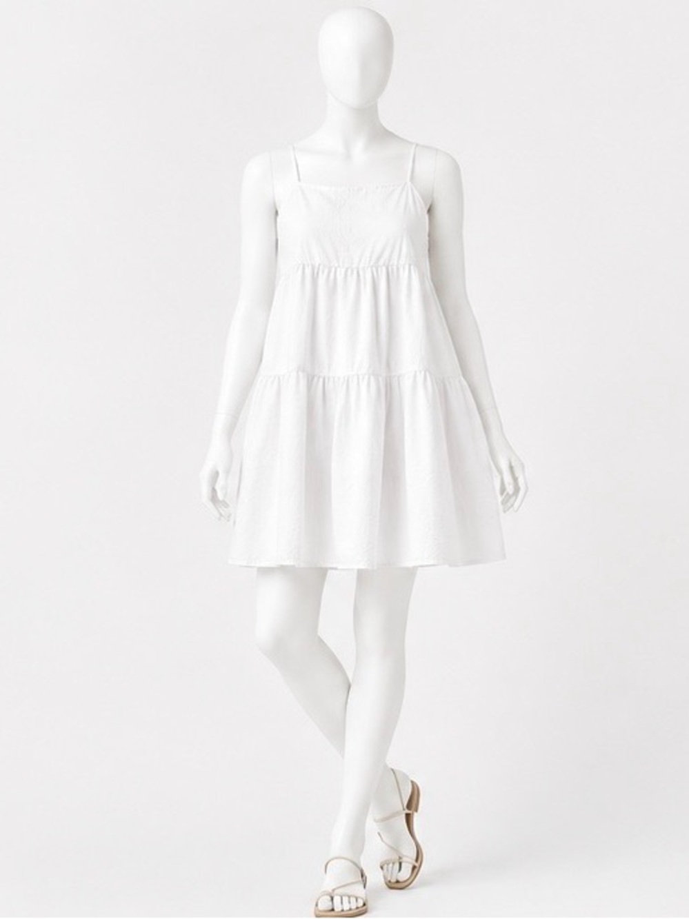 Everlane White Tiered Dress with Spaghetti Straps